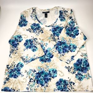 Karen Scott V Neck 3/4 Sleeve Pullover Top 2X